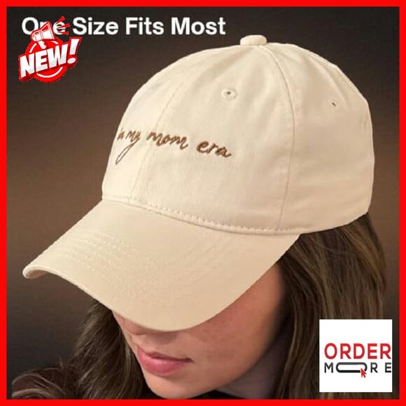Beige Baseball Cap with Ponytail Hole, Adjustable Velcro Closure, Embroidered